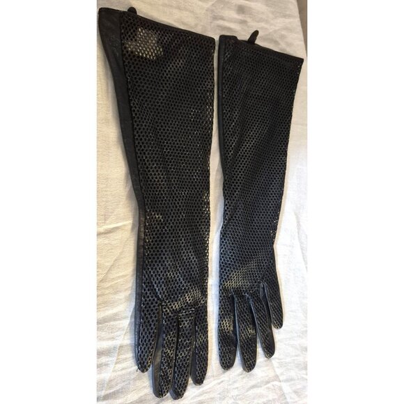 Genuine Leather Black Leather Opera Gloves with Perforations, Size L EUC - Picture 1 of 8